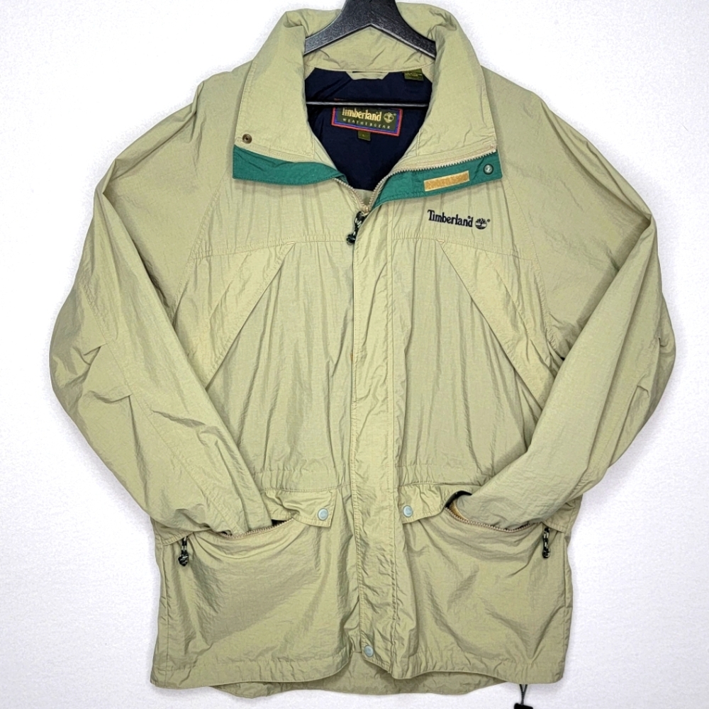 VINTAGE Timberland Olive‎ Windbreaker w/ Hood Size L #565